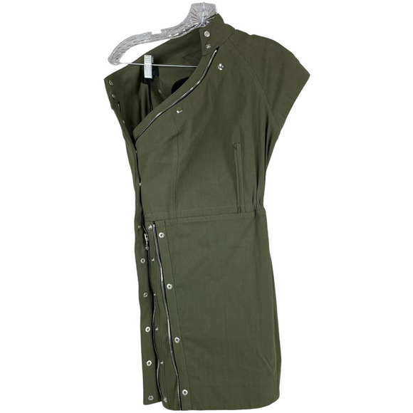 RTA NWT Sivan One Shoulder Mini Dress Size XS Tomboy Green Zipper Accent Button - Picture 3 of 11